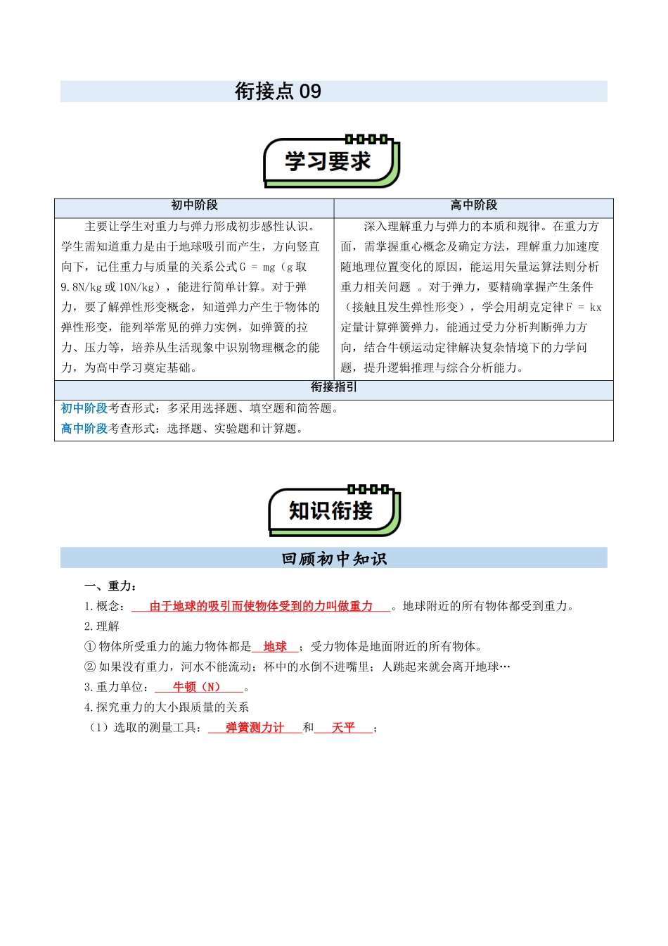 【01-初高衔接】衔接点09重力与弹力(教师版)-2025年初升高物理暑假衔接讲练(通用版).docx_第1页