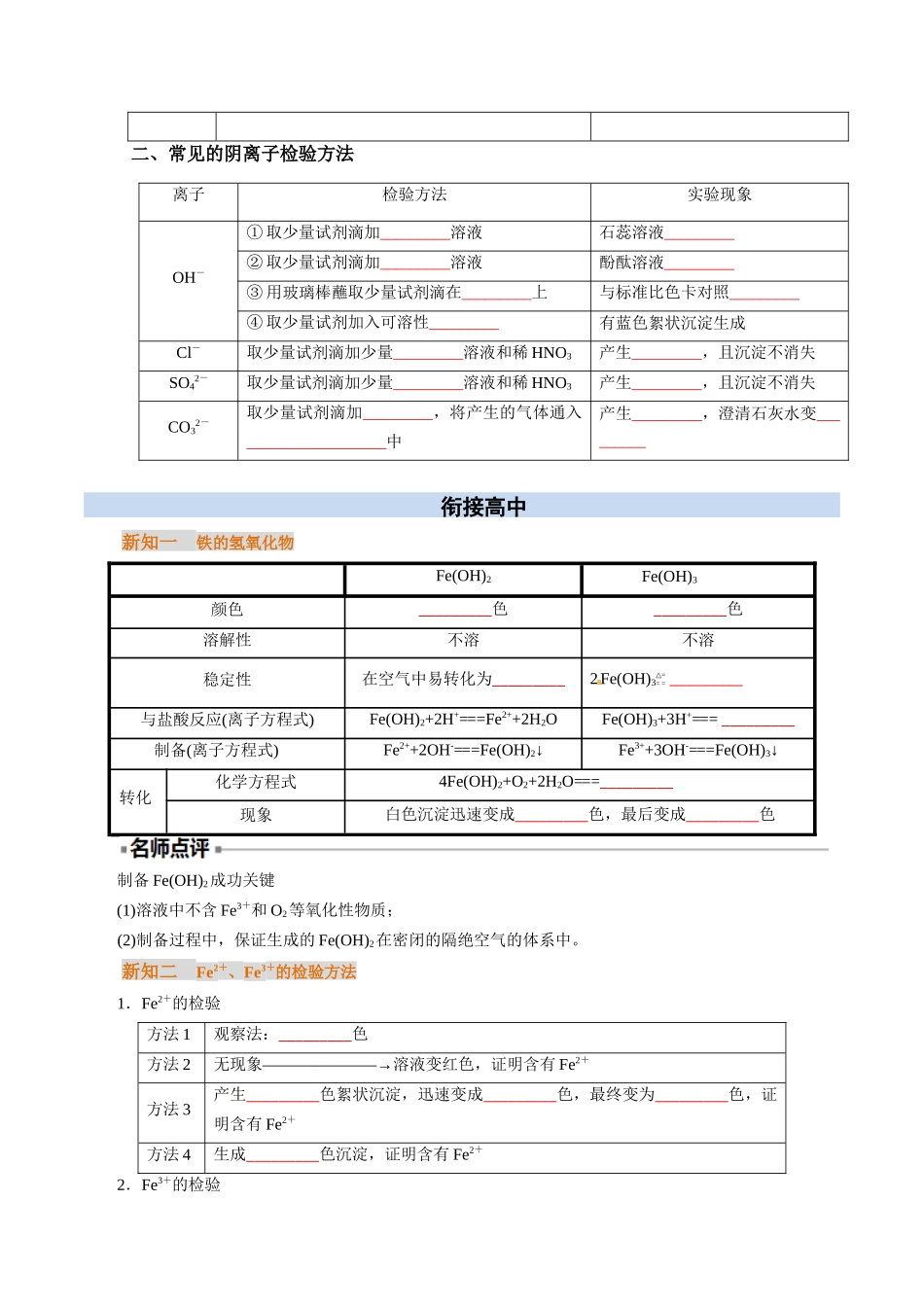 【01-初高衔接】衔接点17铁的氢氧化物铁盐与亚铁盐(学生版)-2025年初升高化学暑假衔接讲练(通用版).docx_第2页