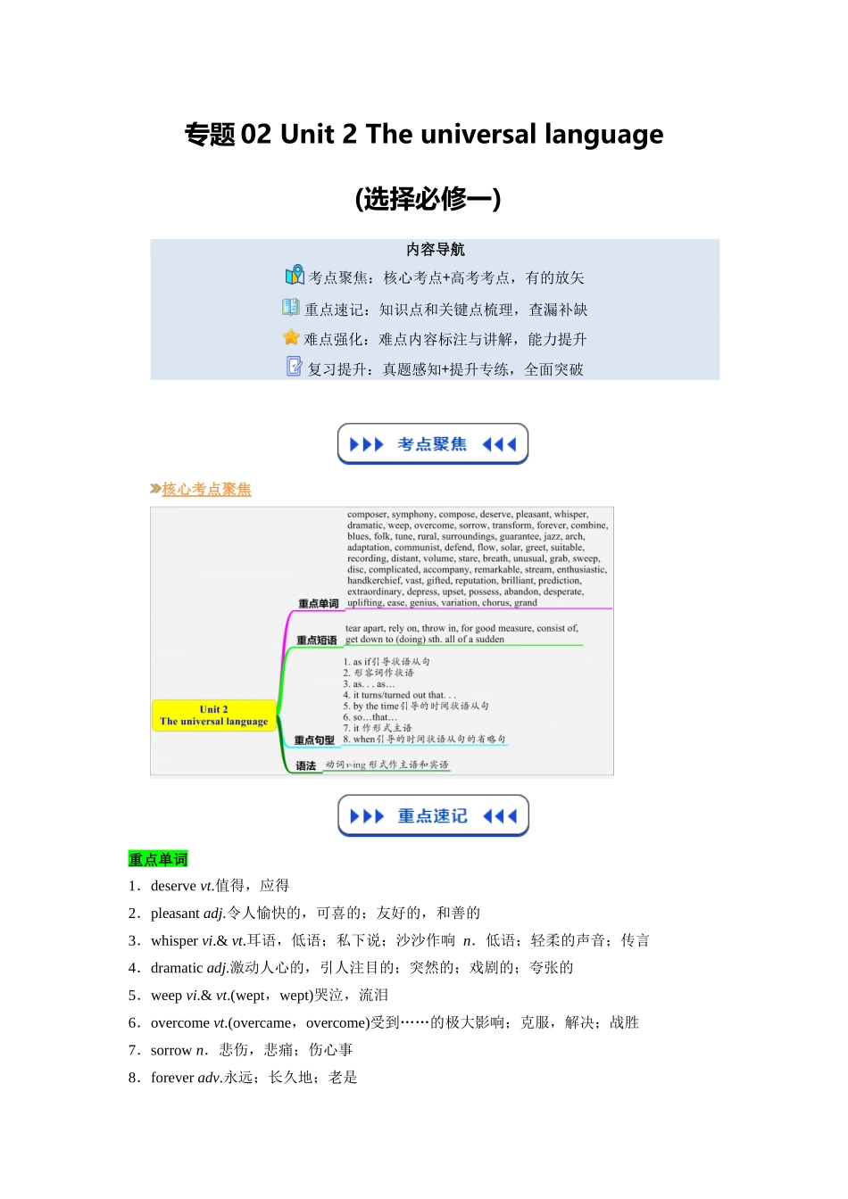 【01-暑假复习】专题02Theuniversallanguage(选择必修一)(学生版)-2025年新高二英语暑假衔接讲练(译林版).docx_第1页