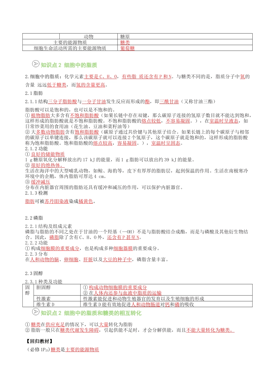 【01-暑假预习】第05讲细胞中的糖类和脂质(教师版)-2025年新高一生物暑假衔接讲练(人教版).docx_第2页