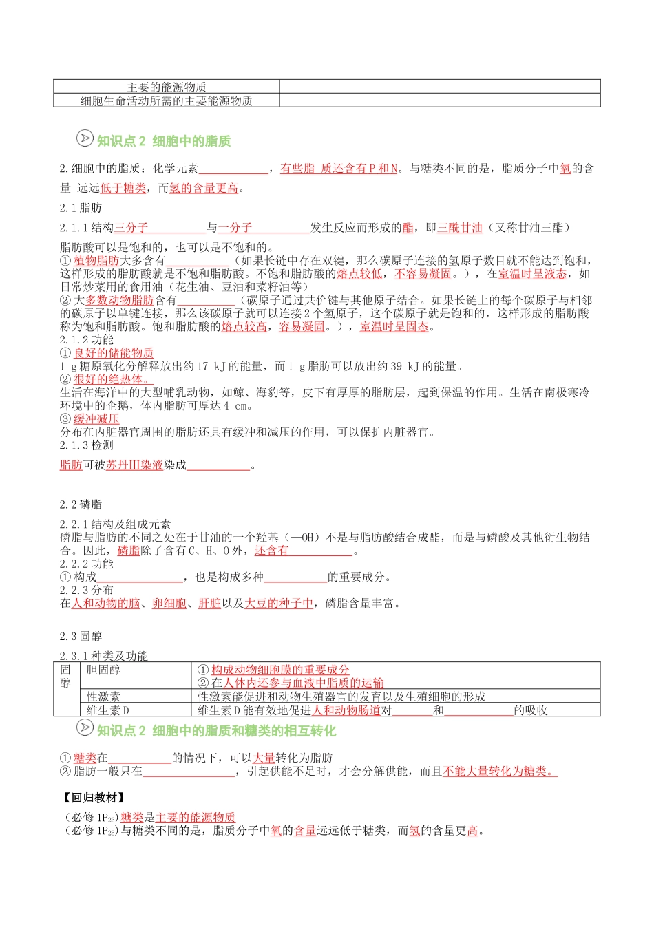 【01-暑假预习】第05讲细胞中的糖类和脂质(学生版)-2025年新高一生物暑假衔接讲练(人教版).docx_第2页