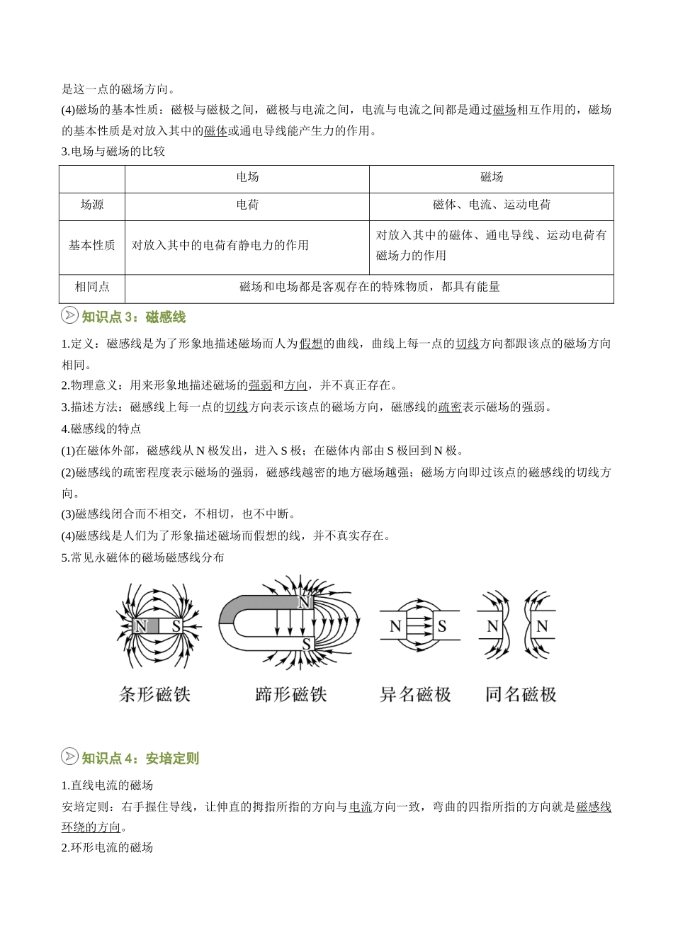 【02-暑假预习】第01讲磁场磁感线(教师版)-2025年新高二物理暑假衔接讲练(人教版).docx_第2页