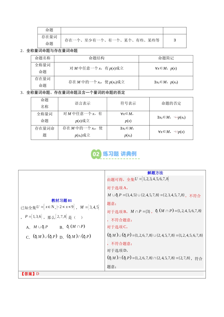 【02-暑假预习】第06讲第一章集合与常用逻辑用语-章末复习(教师版)-2025年新高一数学暑假衔接讲练(人教A版).docx_第3页