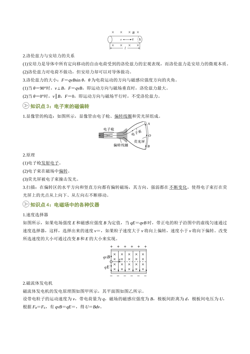 【02-暑假预习】第12讲磁场对运动电荷的作用力(教师版)-2025年新高二物理暑假衔接讲练(人教版).docx_第2页