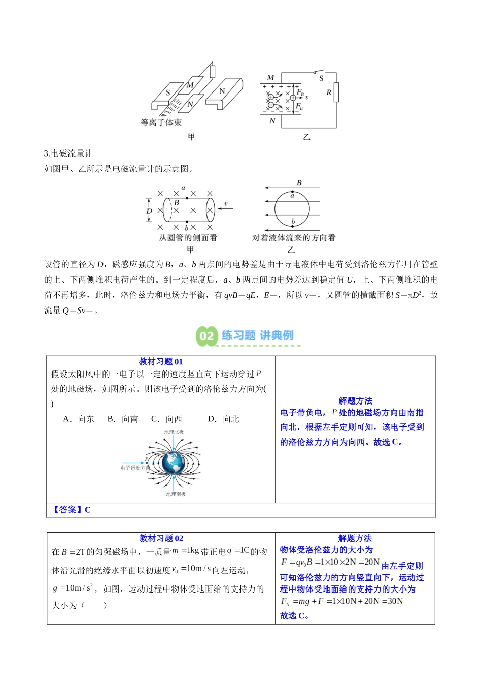 【02-暑假预习】第12讲磁场对运动电荷的作用力(教师版)-2025年新高二物理暑假衔接讲练(人教版).docx_第3页