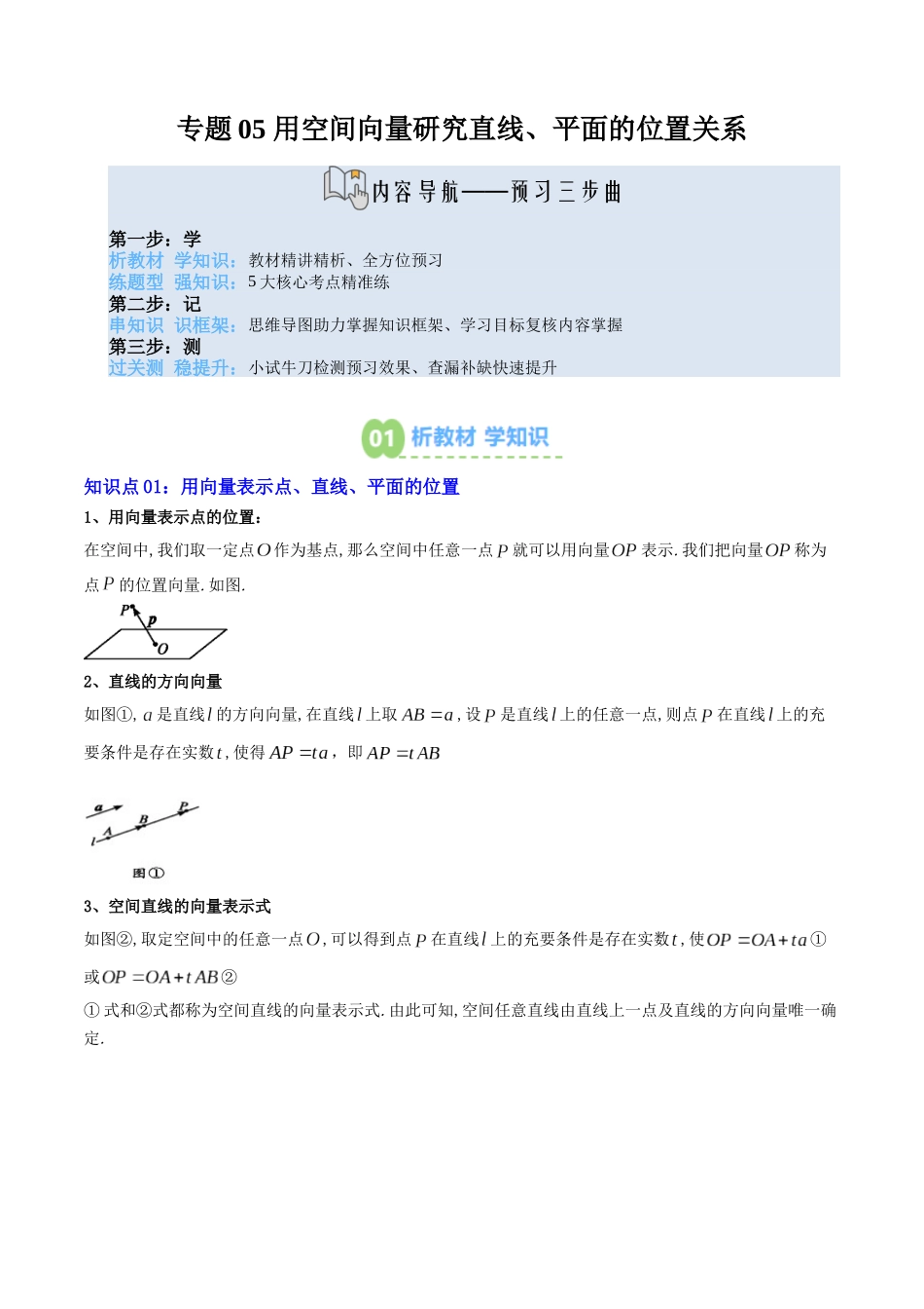 【02-暑假预习】专题05用空间向量研究直线、平面的位置关系(4知识点+五大题型+思维导图+过关检测)(学生版)-2025年新高二数学暑假衔接讲练(人教A版).docx_第1页