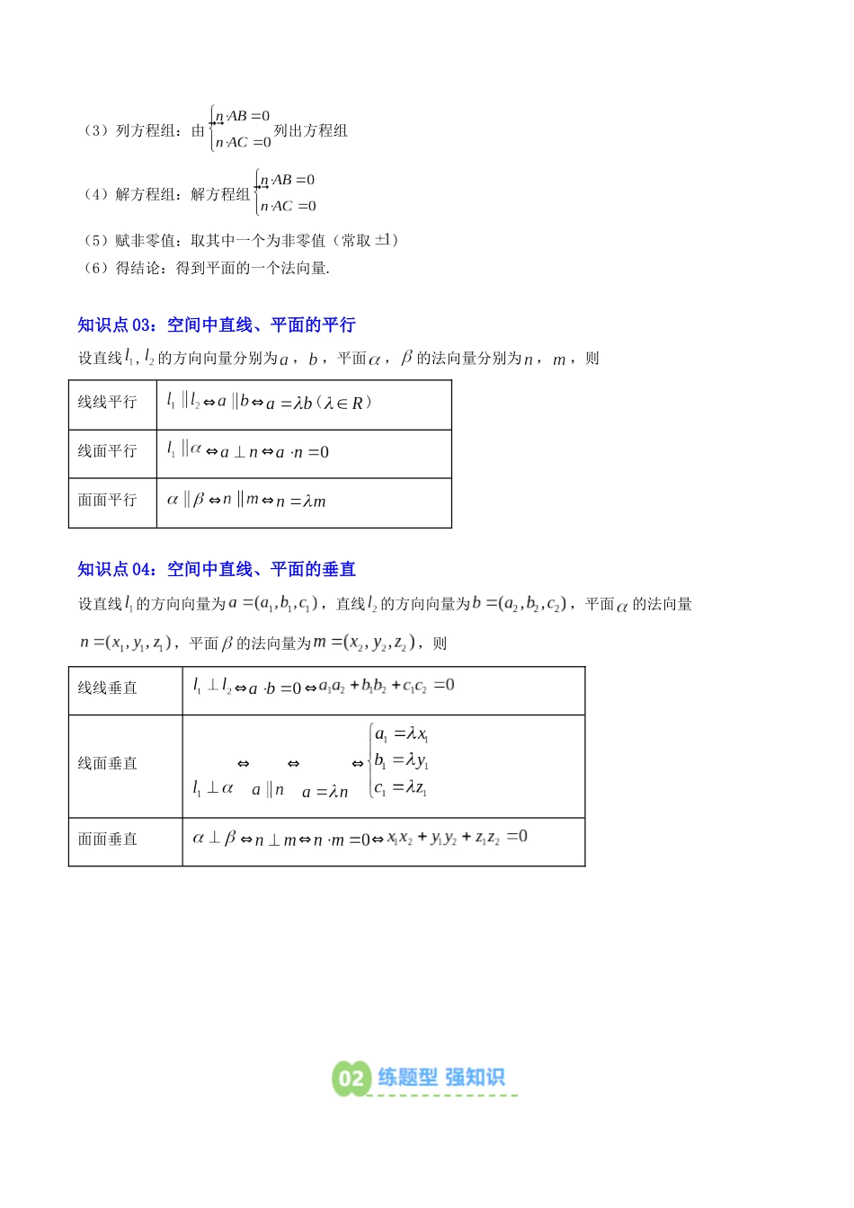 【02-暑假预习】专题05用空间向量研究直线、平面的位置关系(4知识点+五大题型+思维导图+过关检测)(学生版)-2025年新高二数学暑假衔接讲练(人教A版).docx_第3页