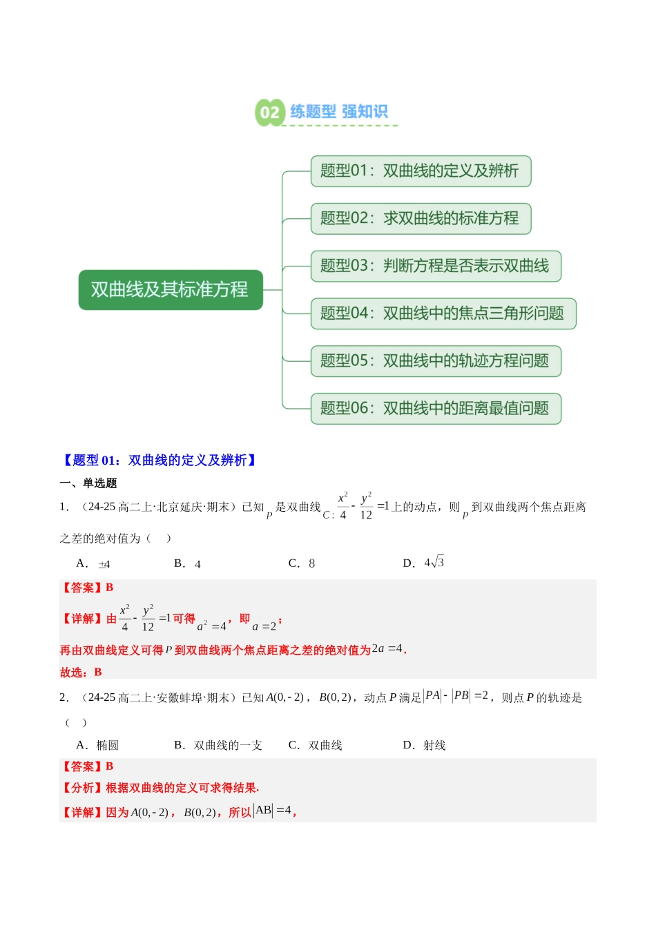 【02-暑假预习】专题24双曲线及其标准方程（3知识点+6大题型+思维导图+过关检测）（教师版）-2025年新高二数学暑假衔接讲练(人教A版).docx_第3页