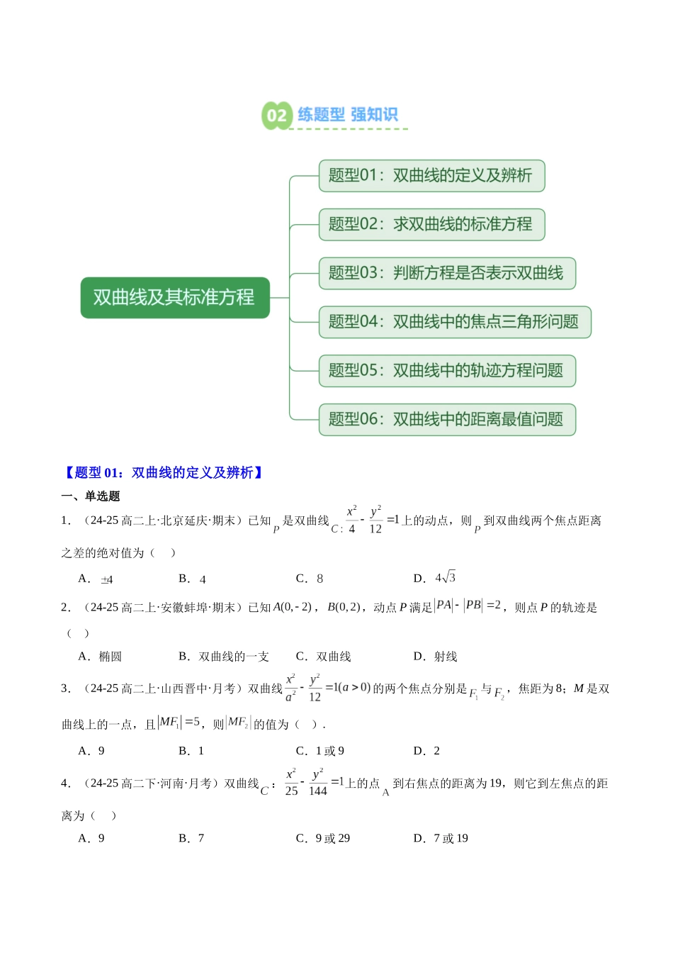 【02-暑假预习】专题24双曲线及其标准方程（3知识点+6大题型+思维导图+过关检测）（学生版）-2025年新高二数学暑假衔接讲练(人教A版).docx_第3页