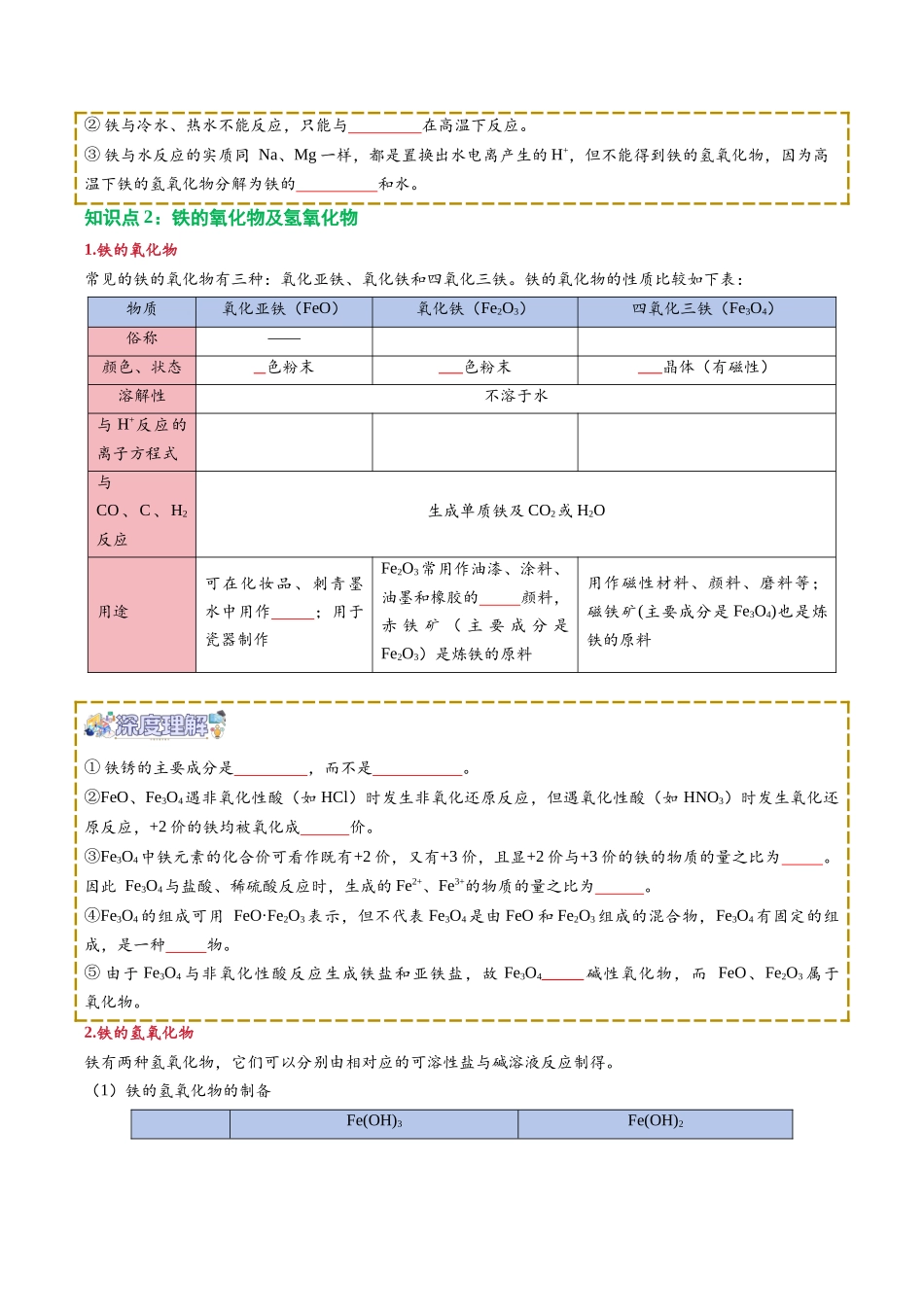 【02-新课预习】第07讲铁及其化合物（学生版）-2025年新高一化学暑假衔接讲练(人教版).docx_第3页