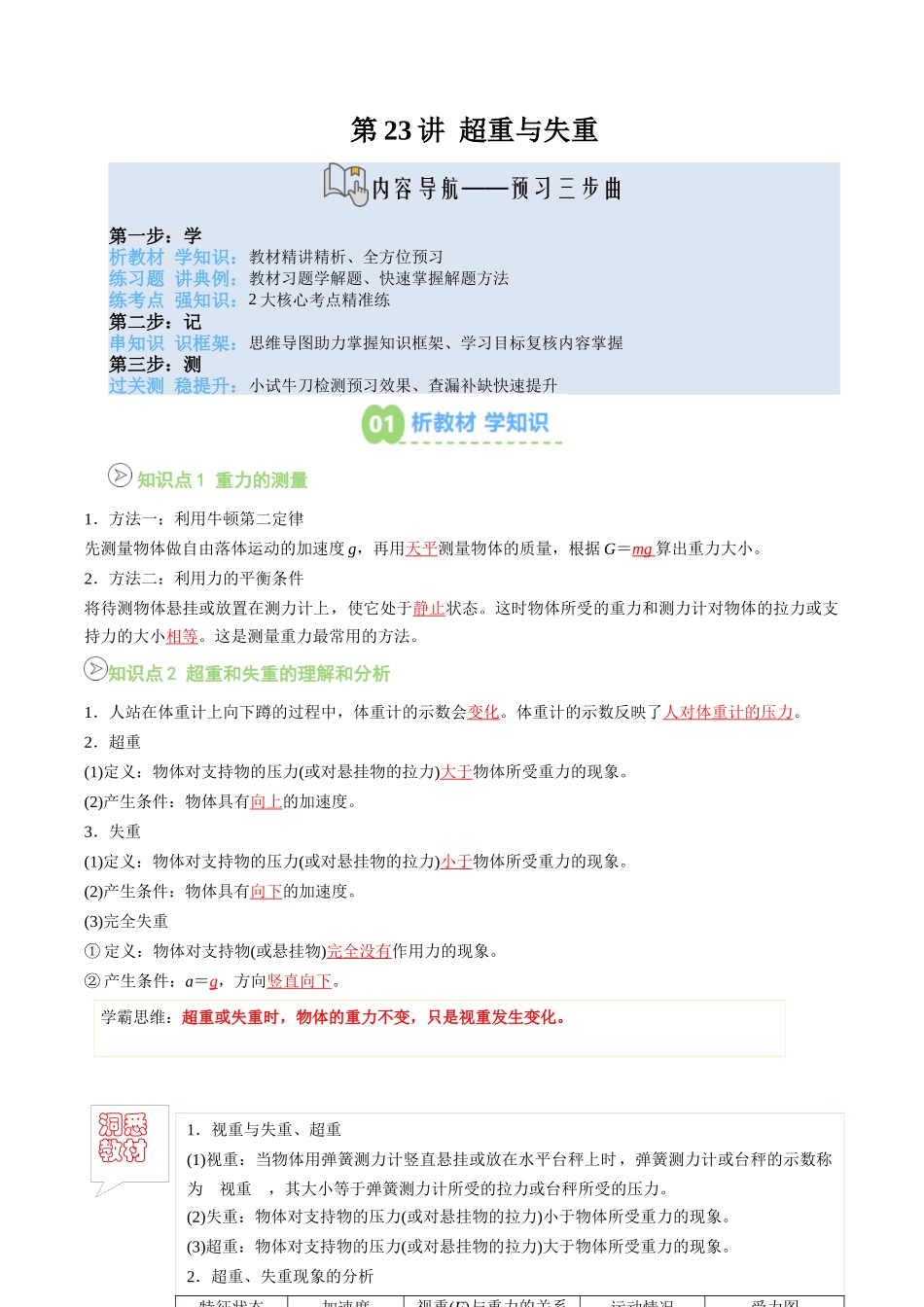 【02-新课预习】第23讲超重与失重(学生版)-2025年新高一物理暑假衔接讲练(人教版).docx_第1页