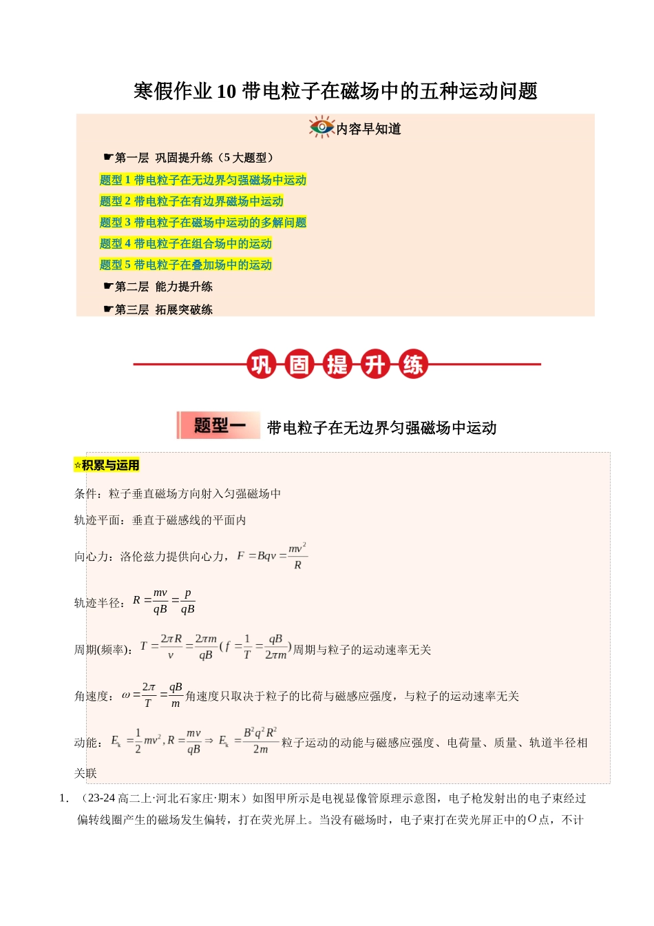 【03-暑假培优练】10带电粒子在磁场中的五种运动问题(学生版)-2025年高二物理暑假衔接讲练(人教版).docx_第1页