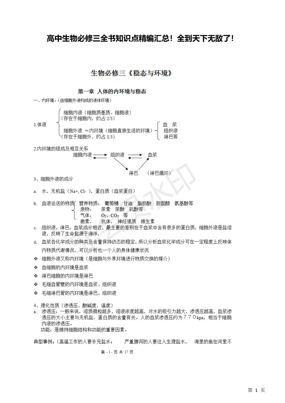 【高中生物】必修三知识点总结！高考生物必看！.pdf_第1页