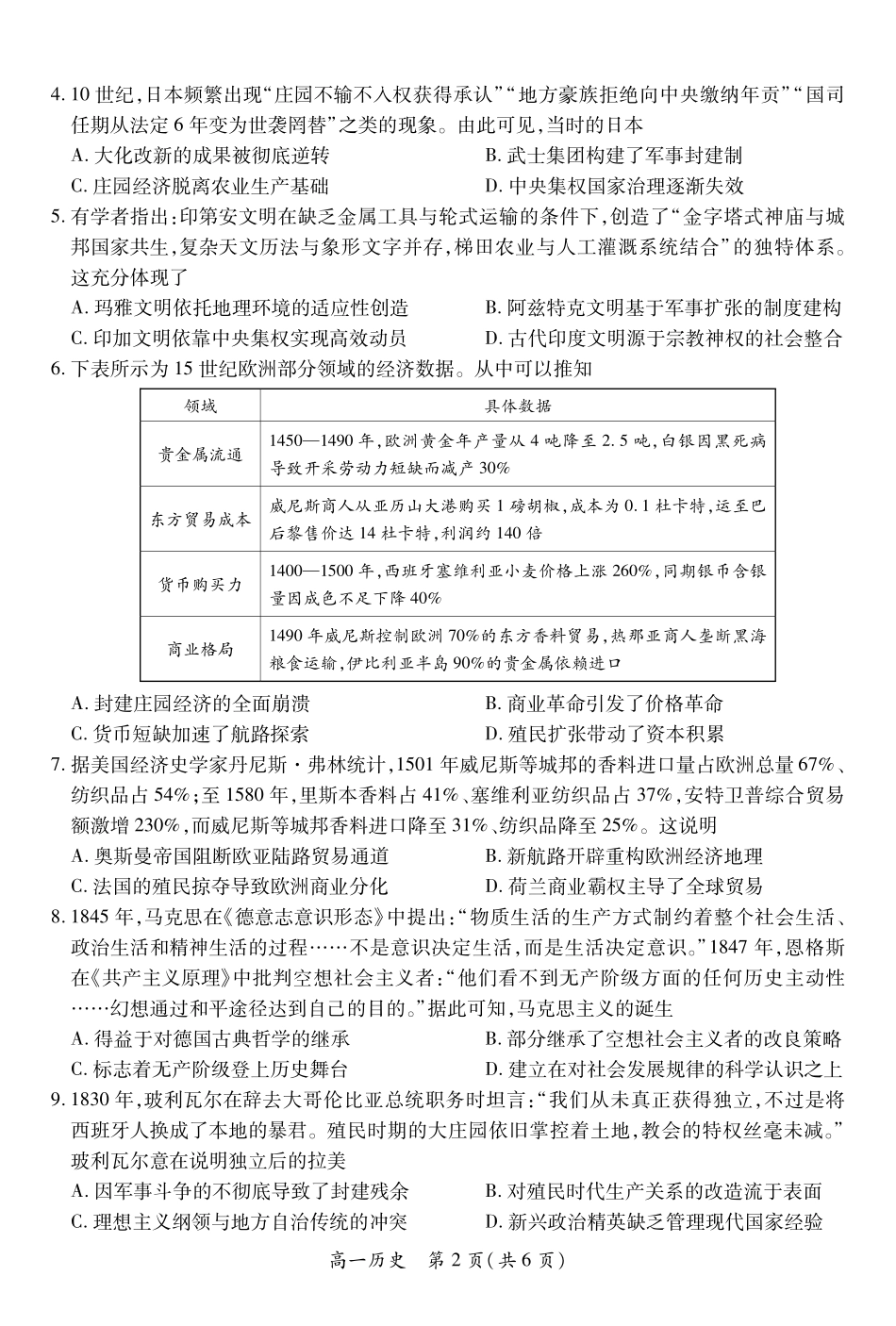 【历史】江西省上进联考2024-2025学年高一下学期期末考试.pdf_第2页