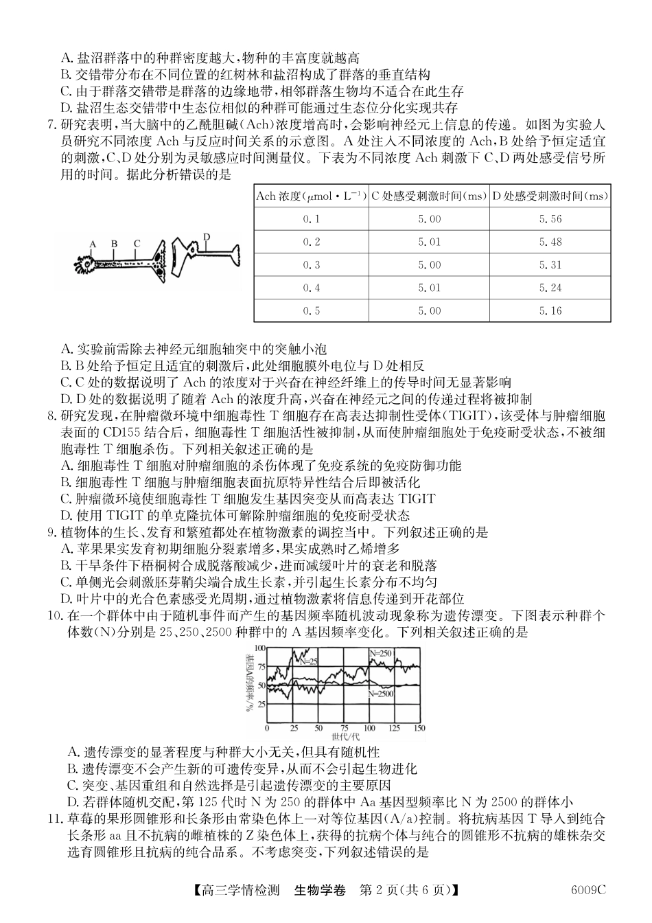 【生物学试卷】2025-2026学年高三上学期学情检测（6009C）（8.28-8.29）.pdf_第2页