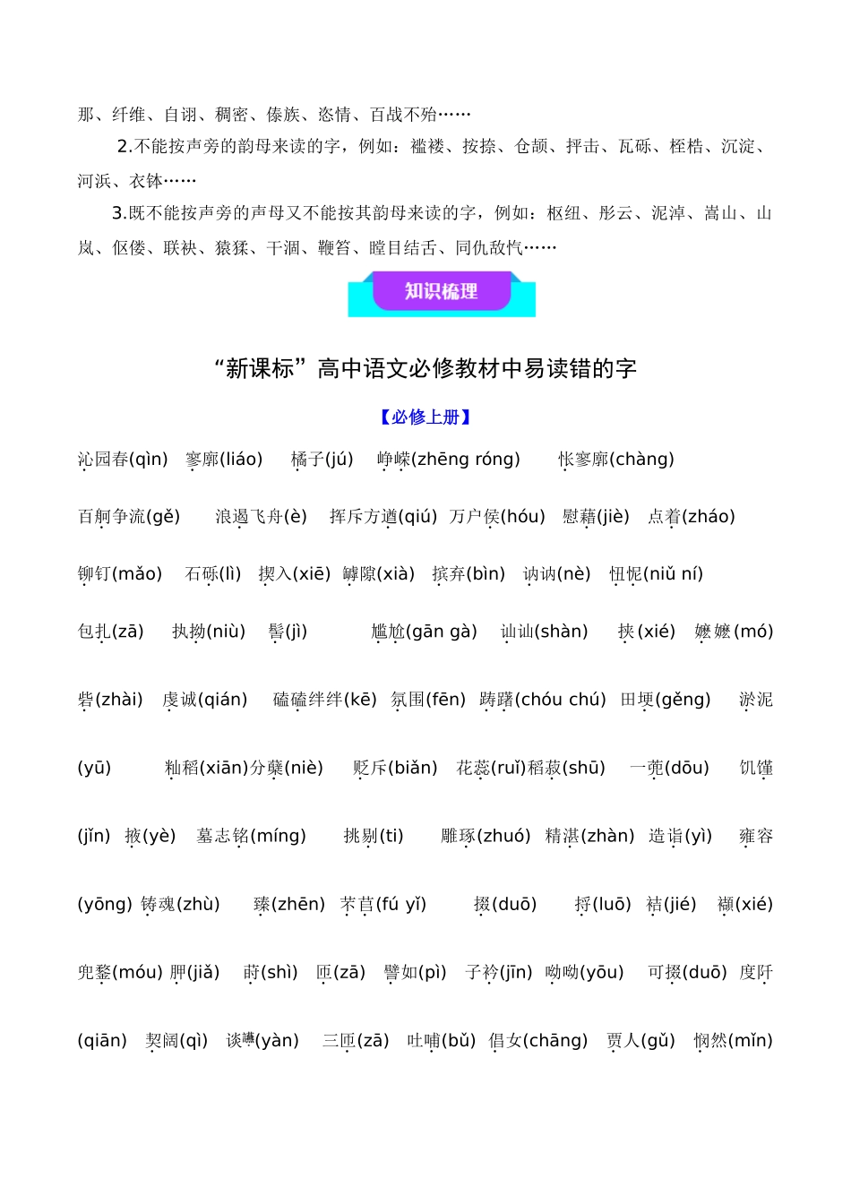 01识记现代汉语普通话常用的字音字形（知识梳理+考点精讲精练+实战训练）-【学考复习】2024年高中语文学业水平考试必备考点归纳与测试（新教材专用）（原卷版）.docx_第2页