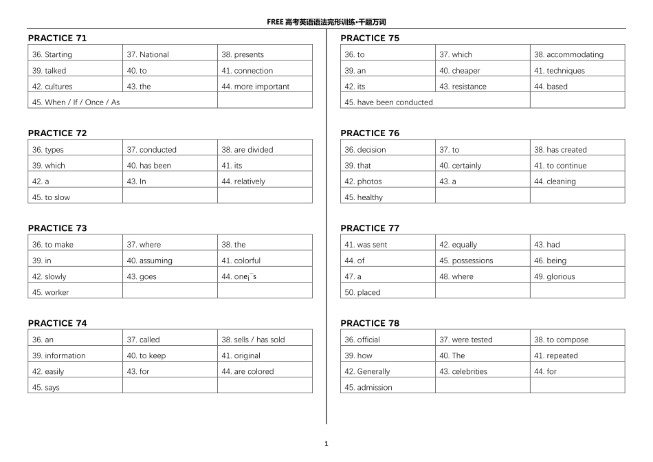 06_第六阶段_语法填空71-100答案.pdf_第1页