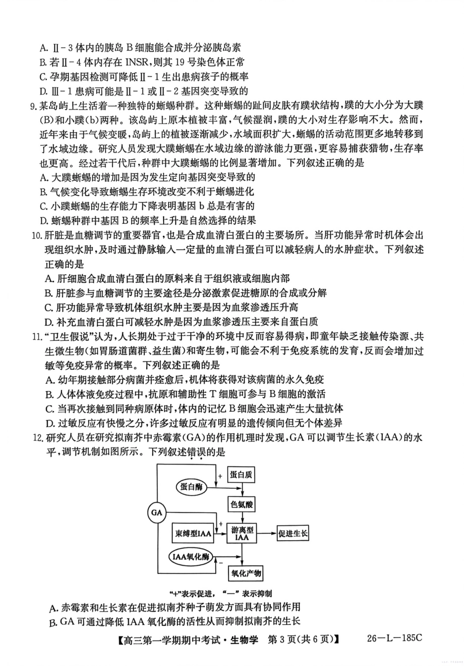 26-L-185C2026届高三第一学期期中考试生物.pdf_第3页