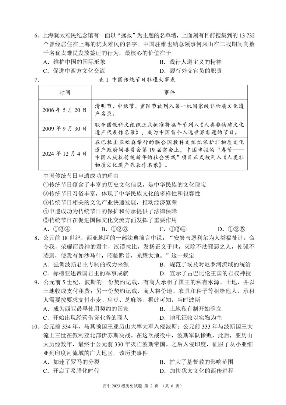 2024～2025学年度下期高中2023级期中考试历史试题.pdf_第2页