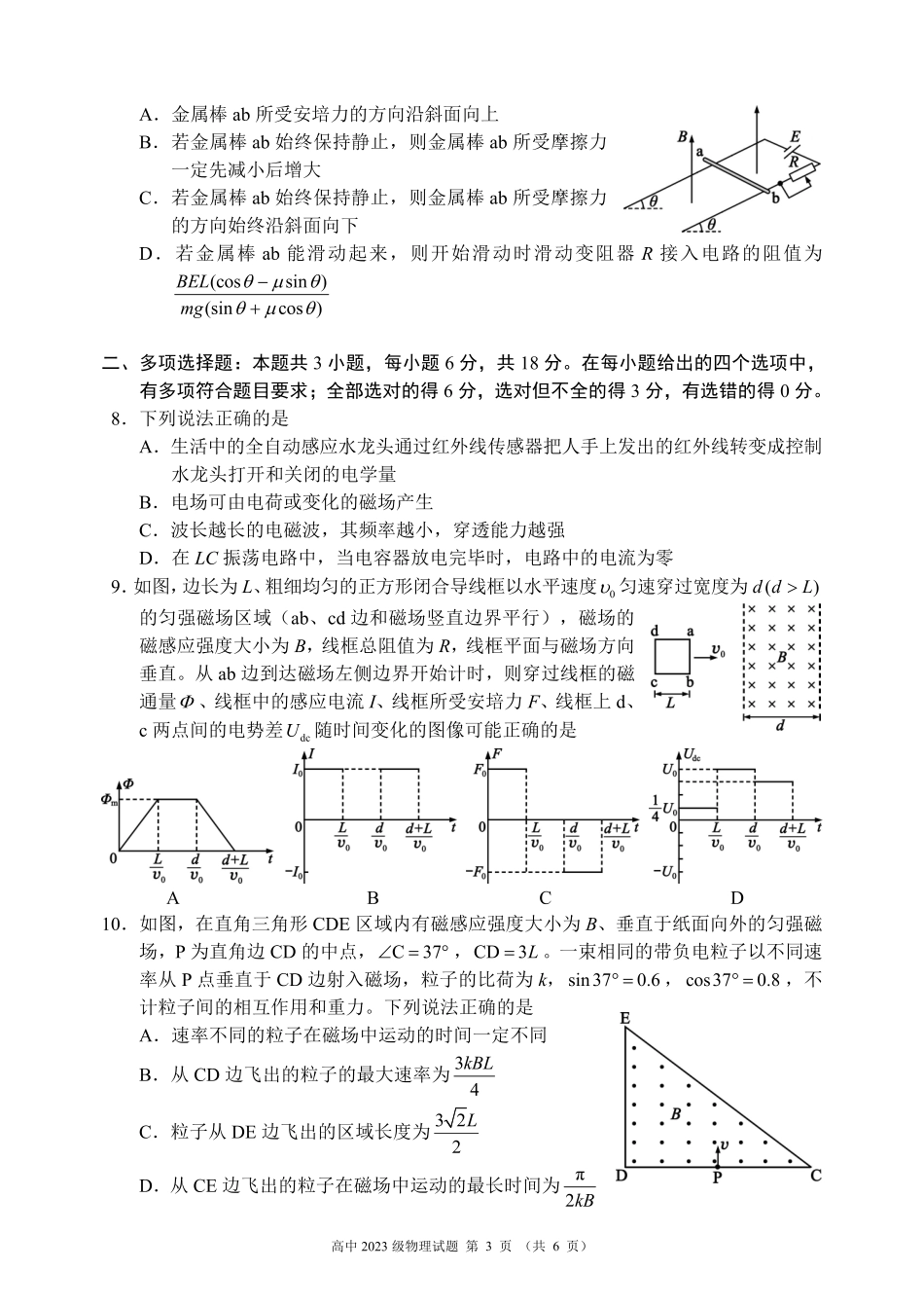 2024~2025学年度下期高中2023级期中考试物理试题.pdf_第3页