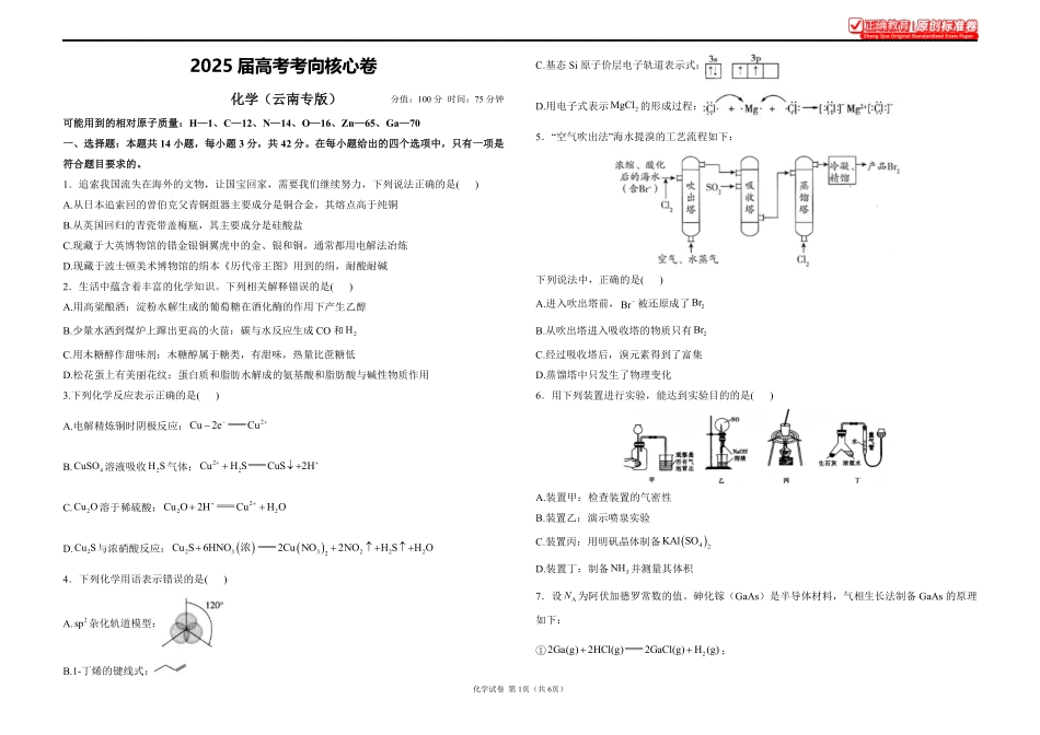 2025届高考化学考向核心卷云南专版1.pdf_第1页