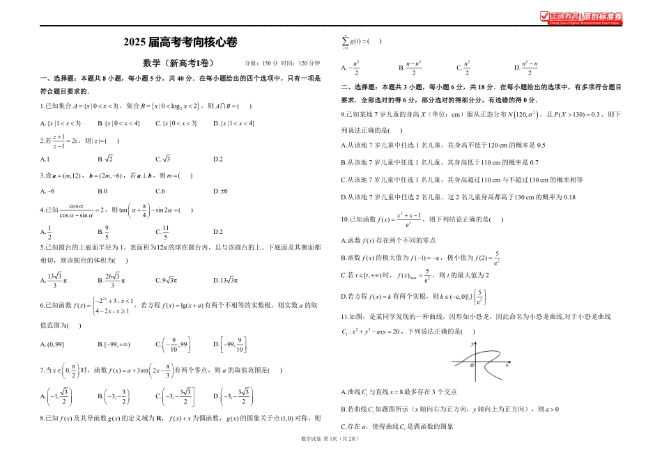 2025届高考考向核心卷数学（新高考Ⅰ卷）1.pdf_第1页