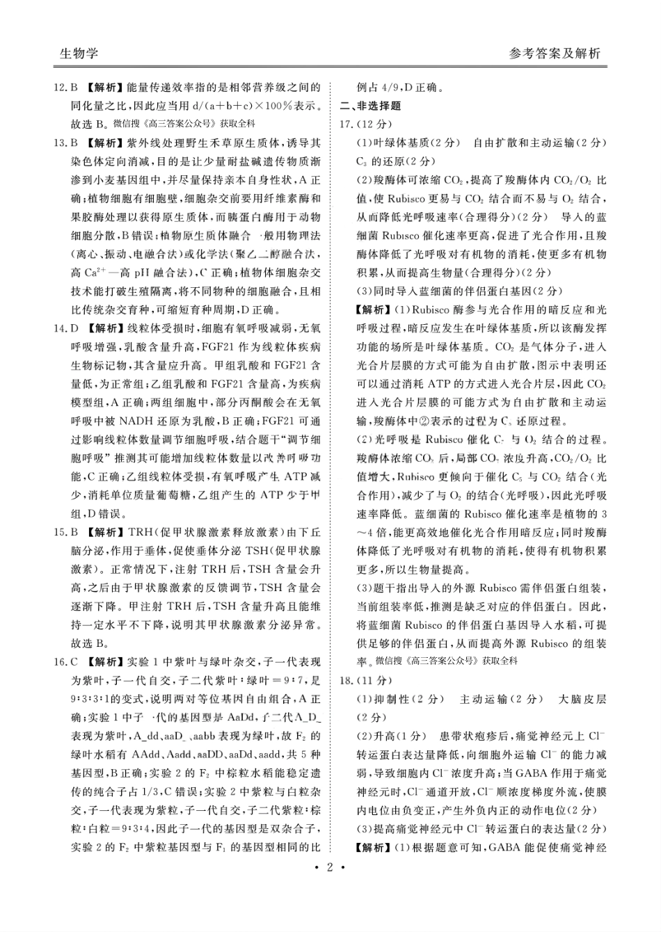 2026届广东衡水金卷高三上学期11月模拟预测联考生物答案.pdf_第2页