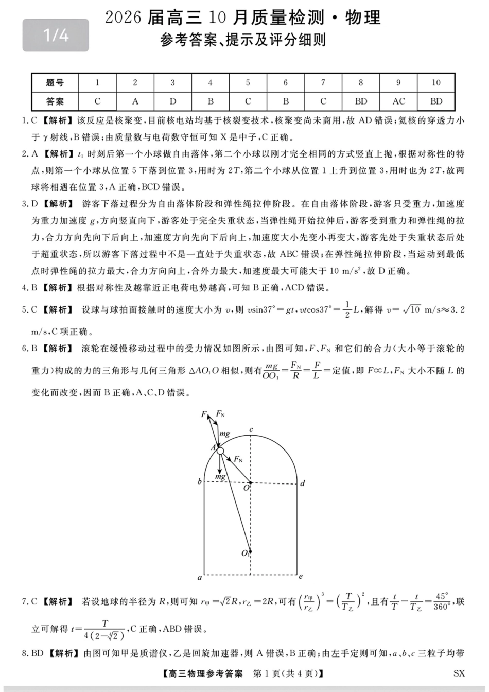 26006C2026届高三10月质量检测（全）物理答案.pdf_第1页