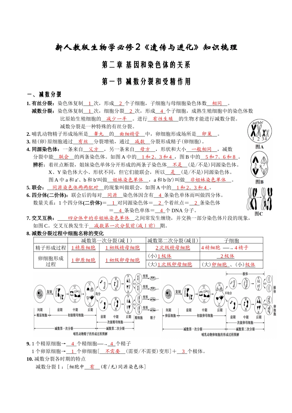 第2章基因和染色体的关系-【必背知识】高一生物章节知识清单（人教版必修2）（背诵版）.docx_第1页