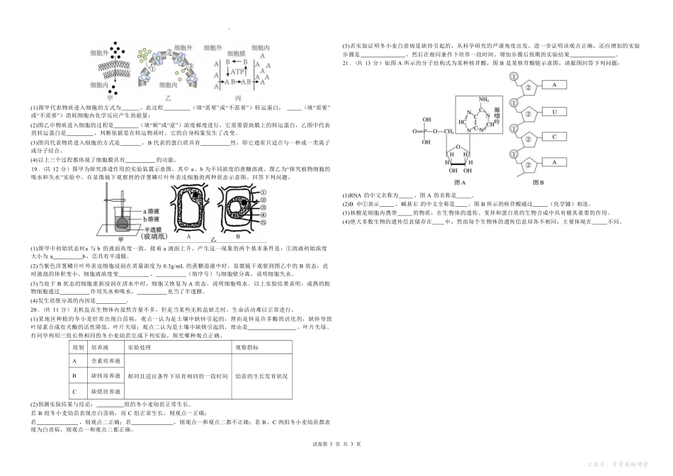 桂林师大附中2025年秋季期中高一生物试卷.pdf_第3页