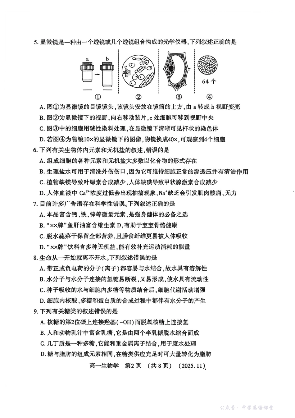 河南省洛阳市2025—2026学年第一学期11月期中考试高一生物试卷.pdf_第2页
