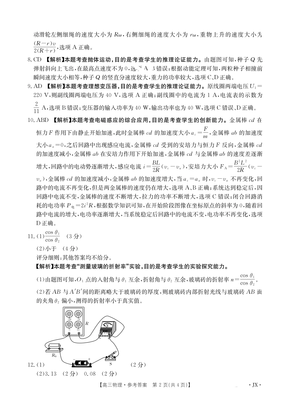 江西省2025届全国“优创名校”高三金太阳4月联考（金太阳25-489C）（4.8-4.9）【物理试卷】（25-489C）答案.pdf_第2页