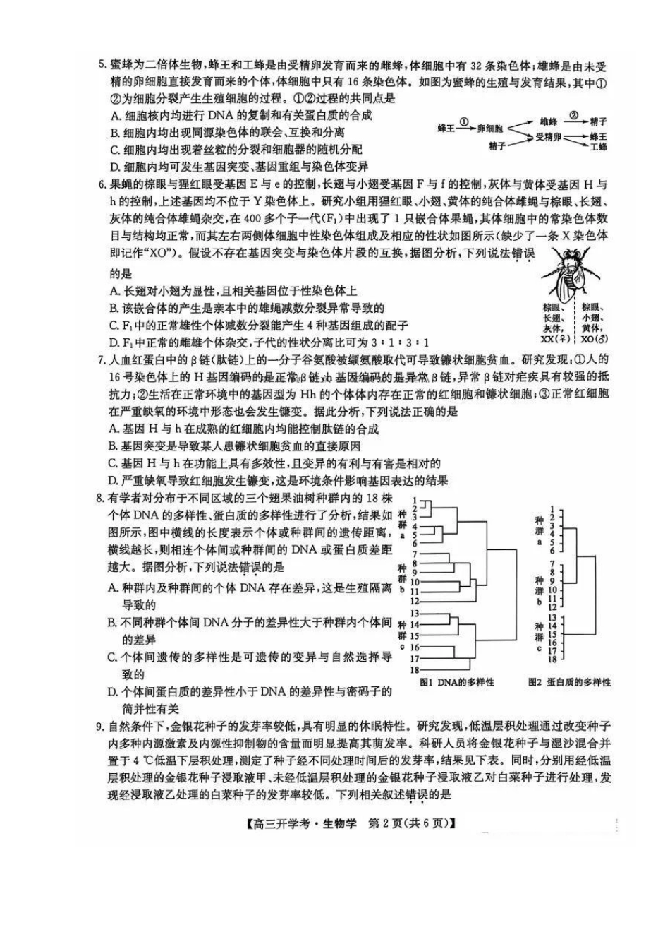 江西省九师联盟2025年高三年级上学期9月联考（下标WG）（9.3-9.5）生物试题卷+答案.pdf_第2页
