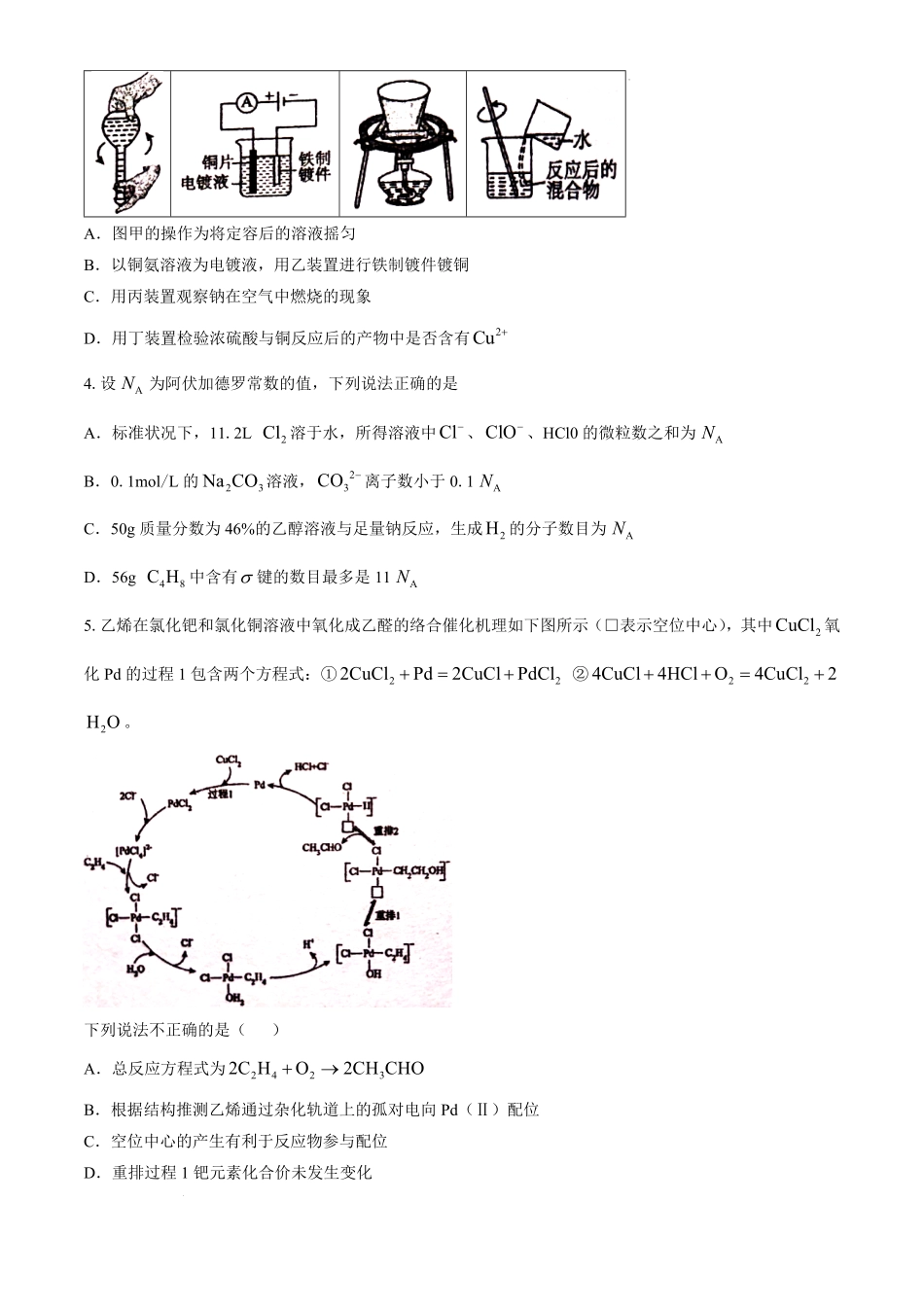 江西省南昌市第十中学2024-2025学年高三上学期第一次月考(10.16-10.17)化学试卷+答案.pdf_第2页