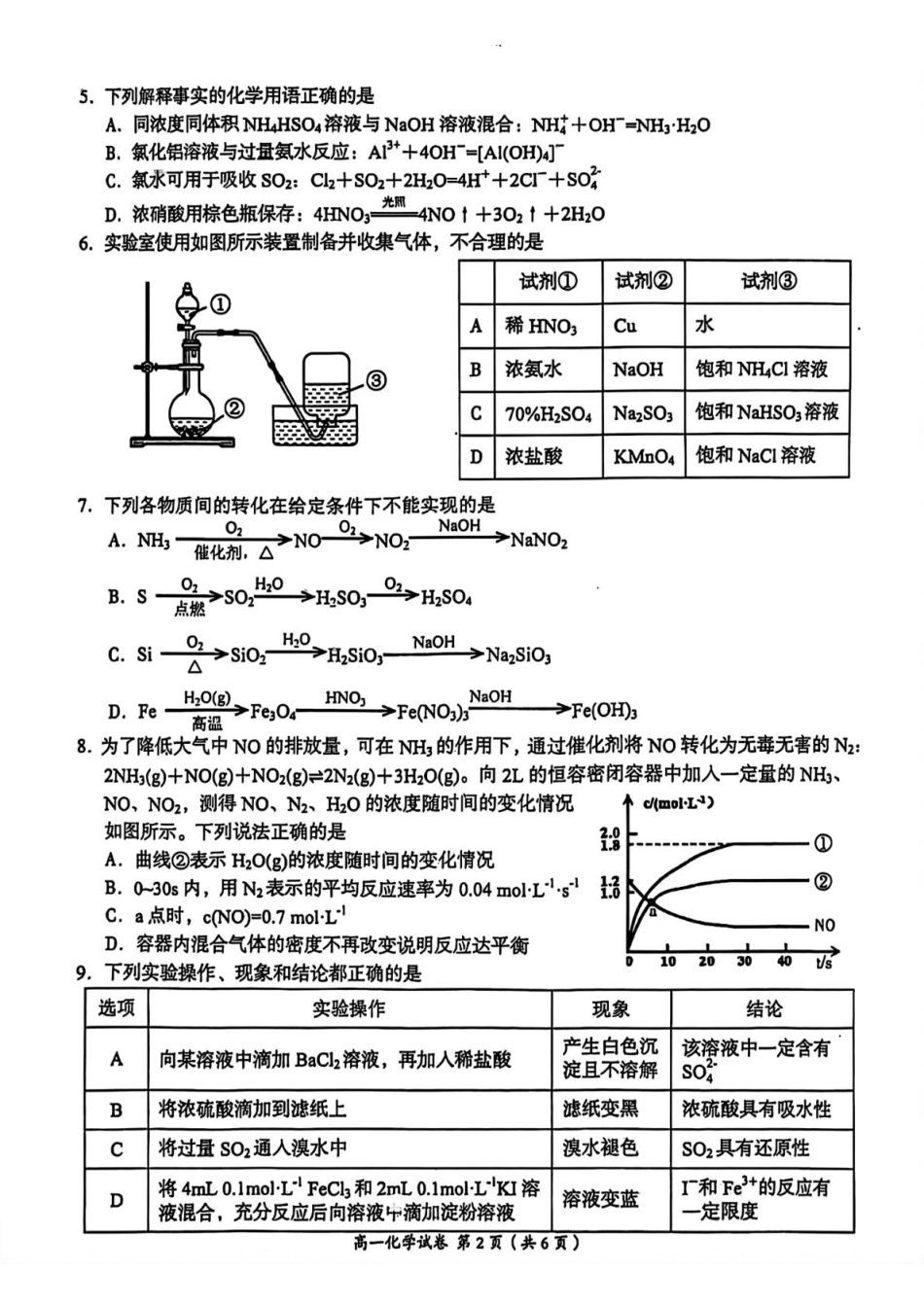 江西省萍乡市2024-2025学年高一下学期4月期中考试化学试题(含答案).pdf_第2页