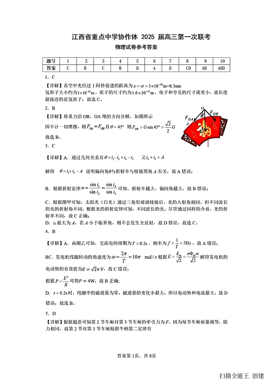 江西省重点中学协作体2024-2025学年高三下学期第一次联考（2.9-2.10）高三物理试卷答案.pdf_第1页