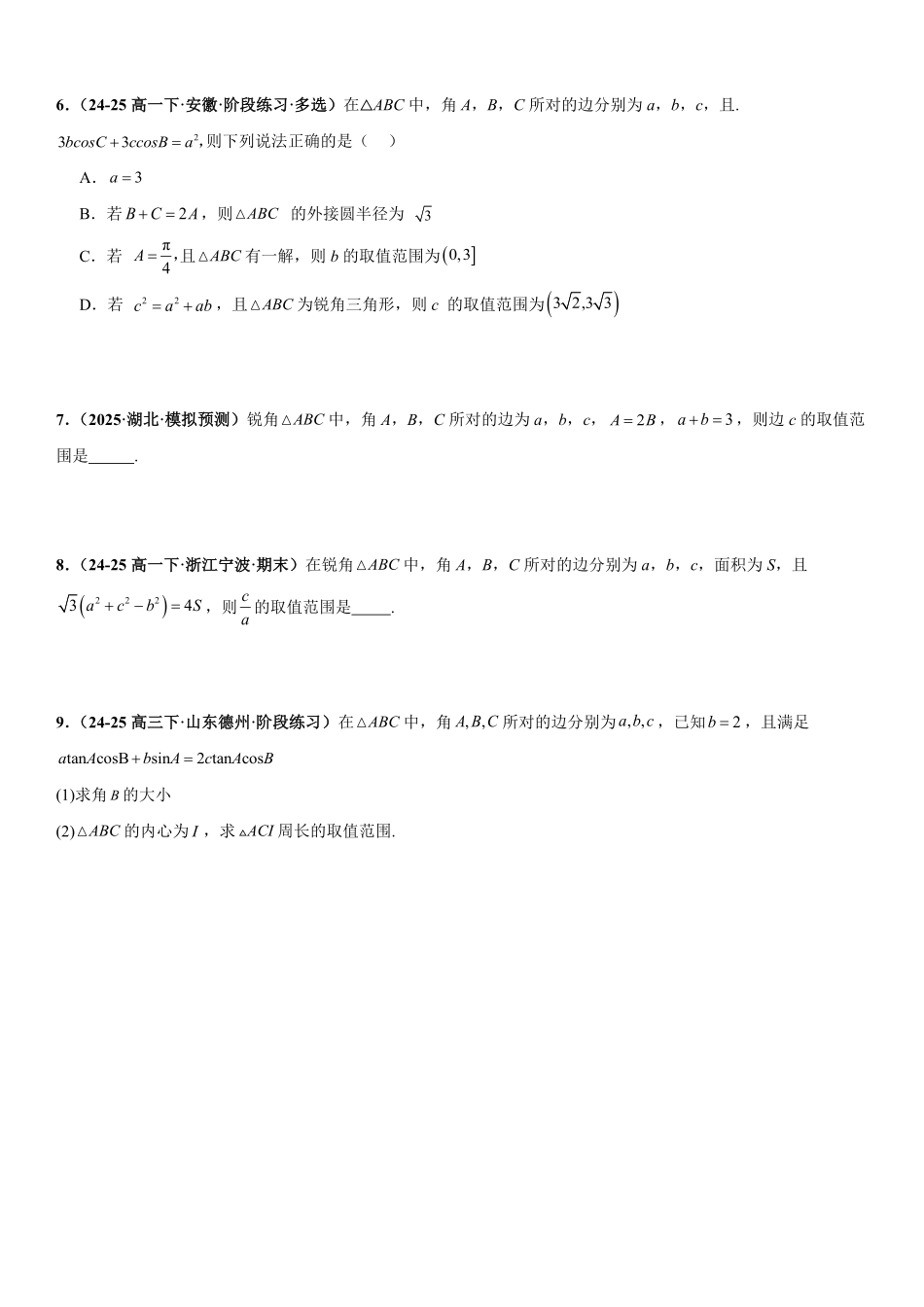 解三角形:最值与范围问题专项训练(原卷版).pdf_第2页