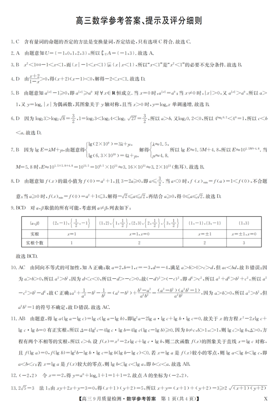 九师联盟2026届高三9月教学质量监测数学答案(X).pdf_第1页
