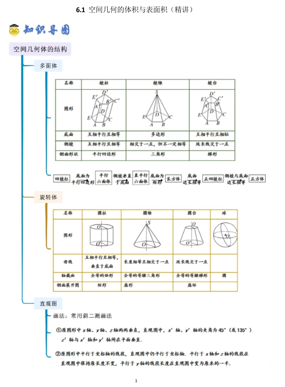 空间几何的体积与表面积（精讲）（原卷版）.pdf_第1页