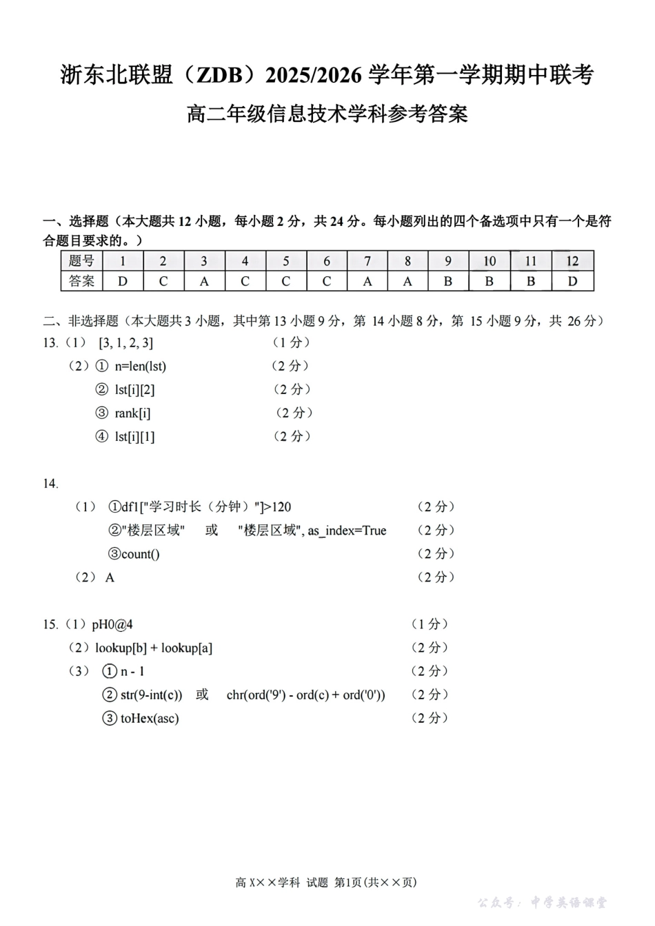 扫描件_高二年级信息技术学科参考答案.pdf_第1页