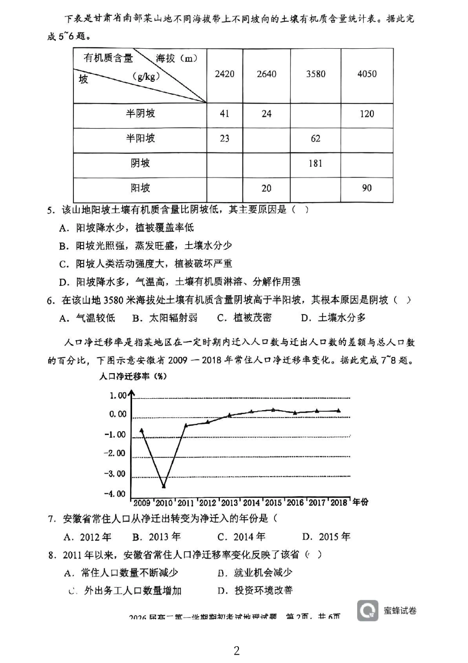 陕西省陕西师范大学附属中学2024-2025学年高二上学期期初考试地理试卷.pdf_第2页