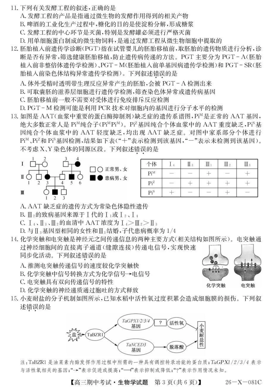 生物试卷(26-X-081C)26-X-081C2025-2026学年度高三年级第一学期期中考试(11.6-11.7).pdf_第3页