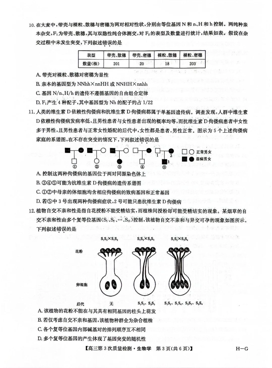 生物试卷(H-G)【多考区卷】九师联盟2026届高三上学期11月联考(11.6-11.7).pdf_第3页