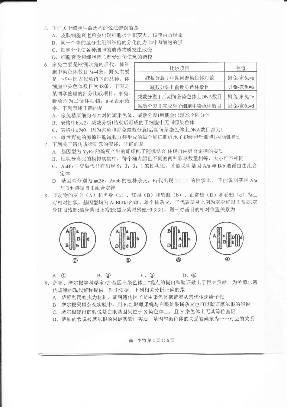 生物试卷+答案【高一下期末考】江西省上饶市2024-2025学年下学期高一年级期末教学质量测试(6.30-7.1).pdf_第2页