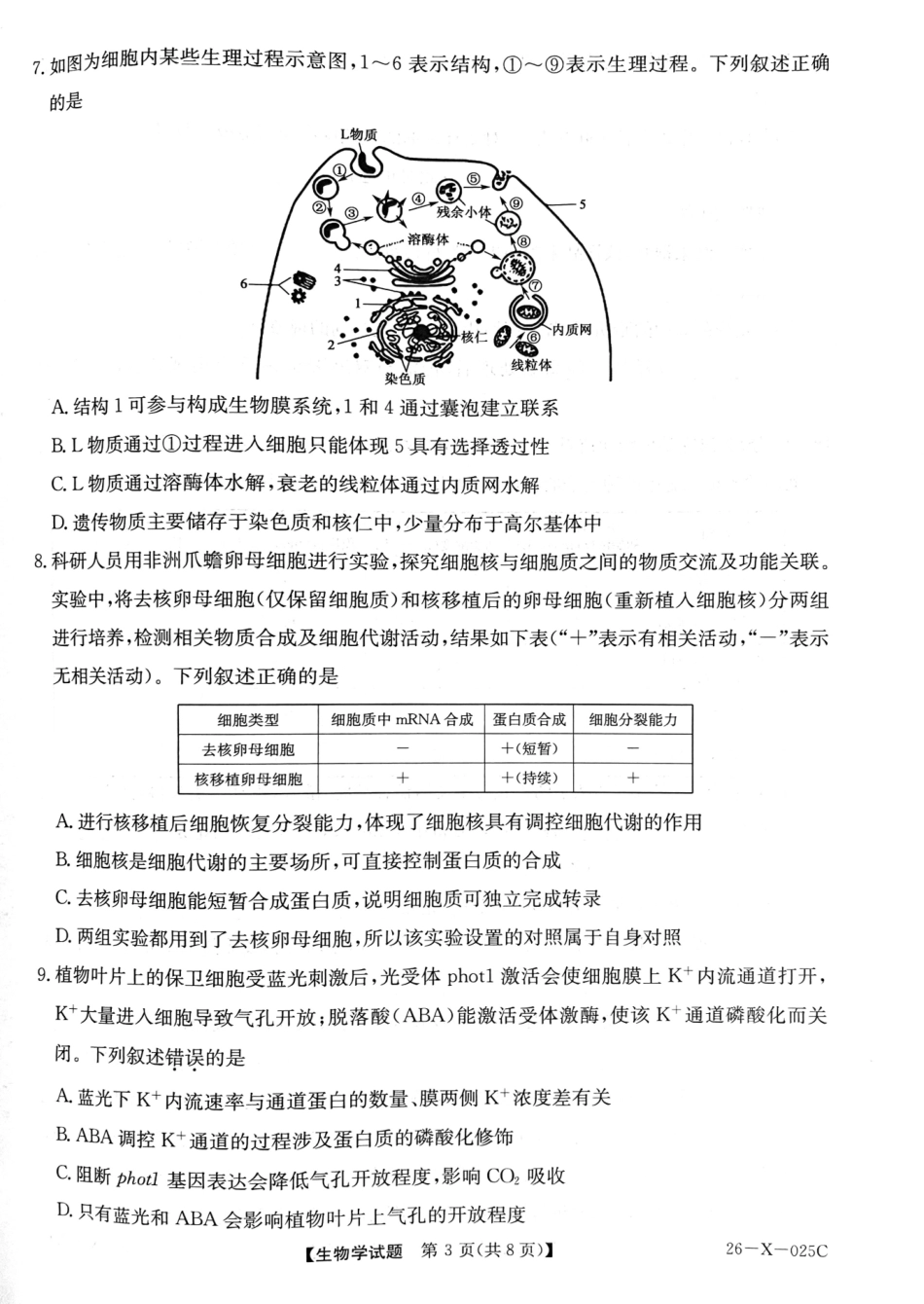生物试卷26-X-025C-12026届高年级三TOP二十名校调研考试一(10.9-10.10).pdf_第3页
