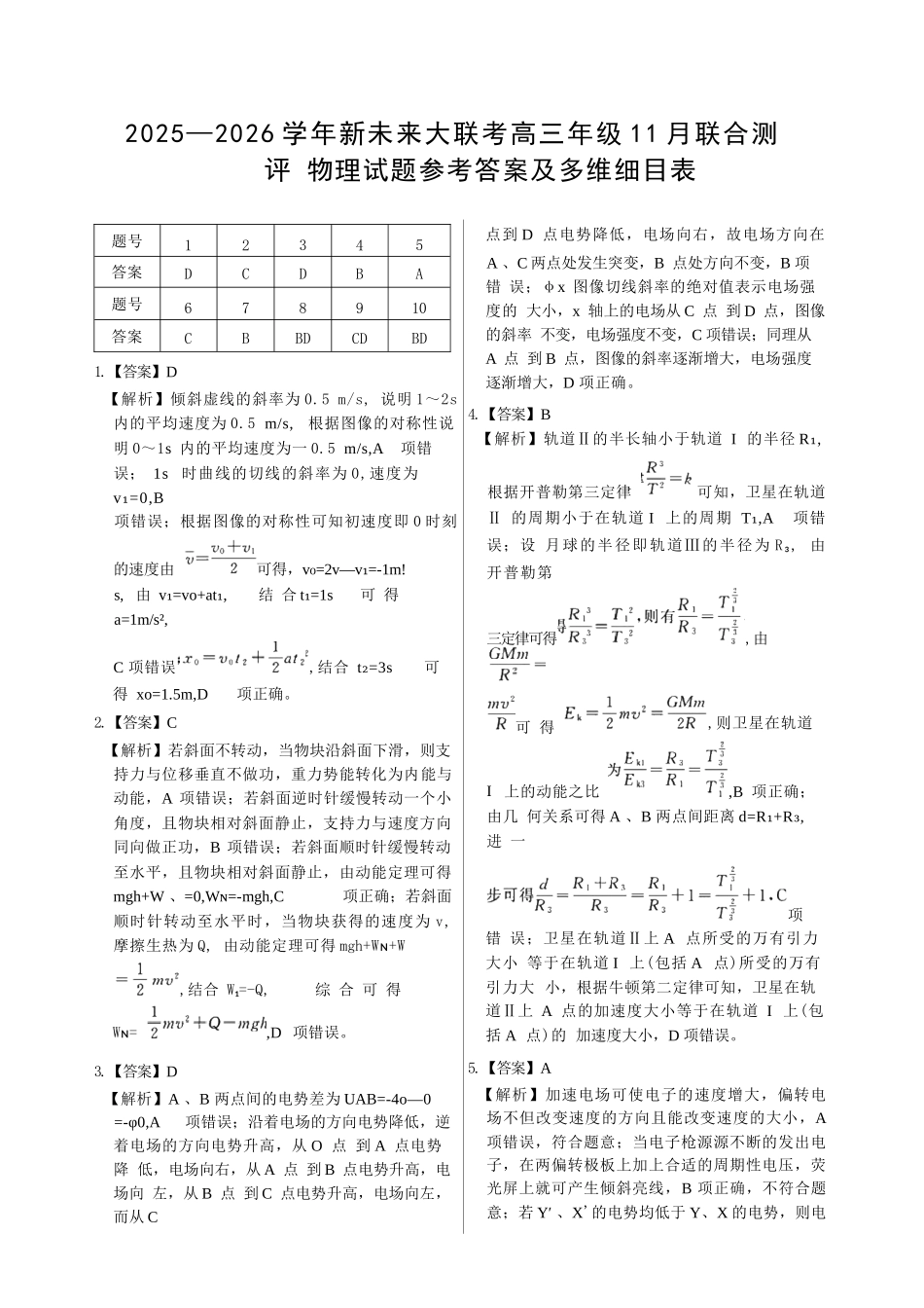 物理试卷答案河南省新未来大联考2025-2026学年高三年级11月联合测评（11.24-11.25）.docx_第1页