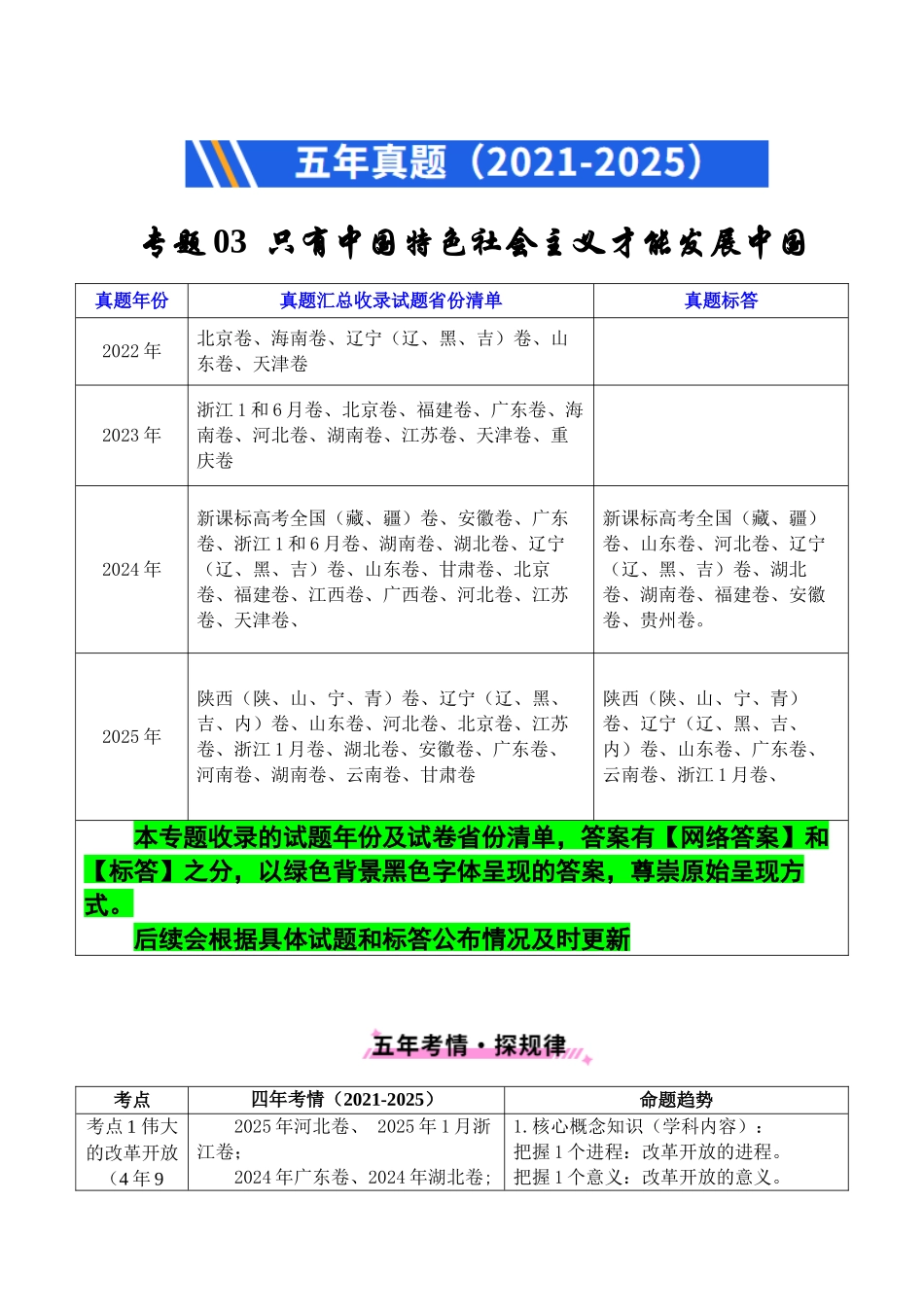 专题03 只有中国特色社会主义才能发展中国（解析版）.docx_第1页