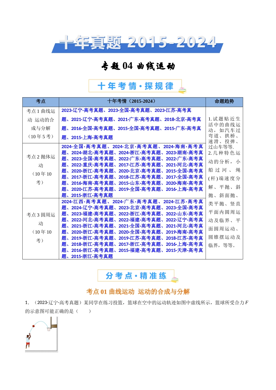 专题04 曲线运动  -（教师版）.docx_第1页