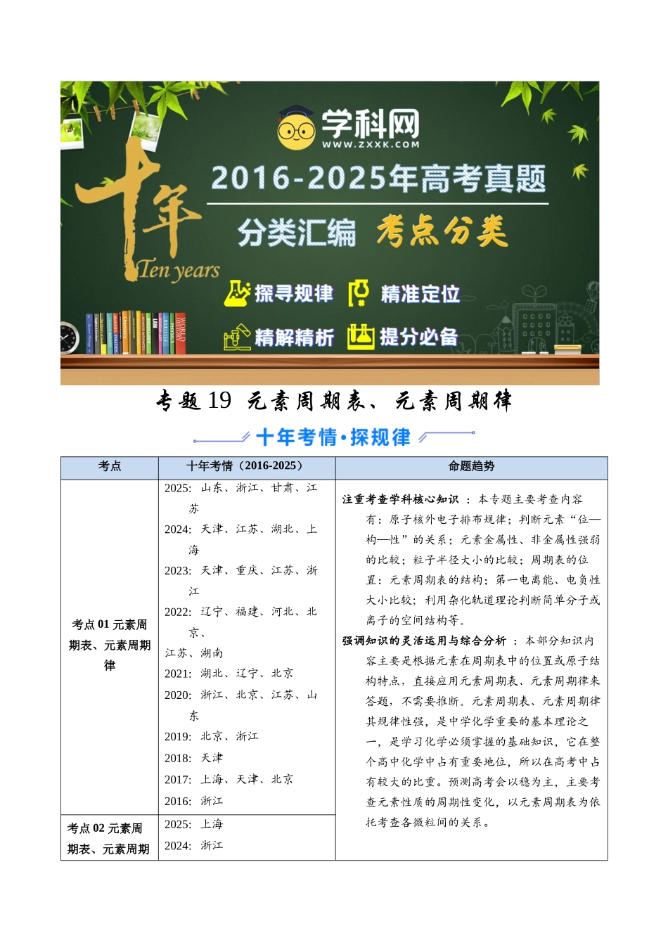 专题19 元素周期表、元素周期律(学生版).docx_第1页