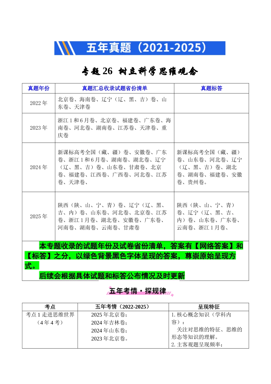 专题26 树立科学思维观念(全国通用)(原卷版).docx_第1页